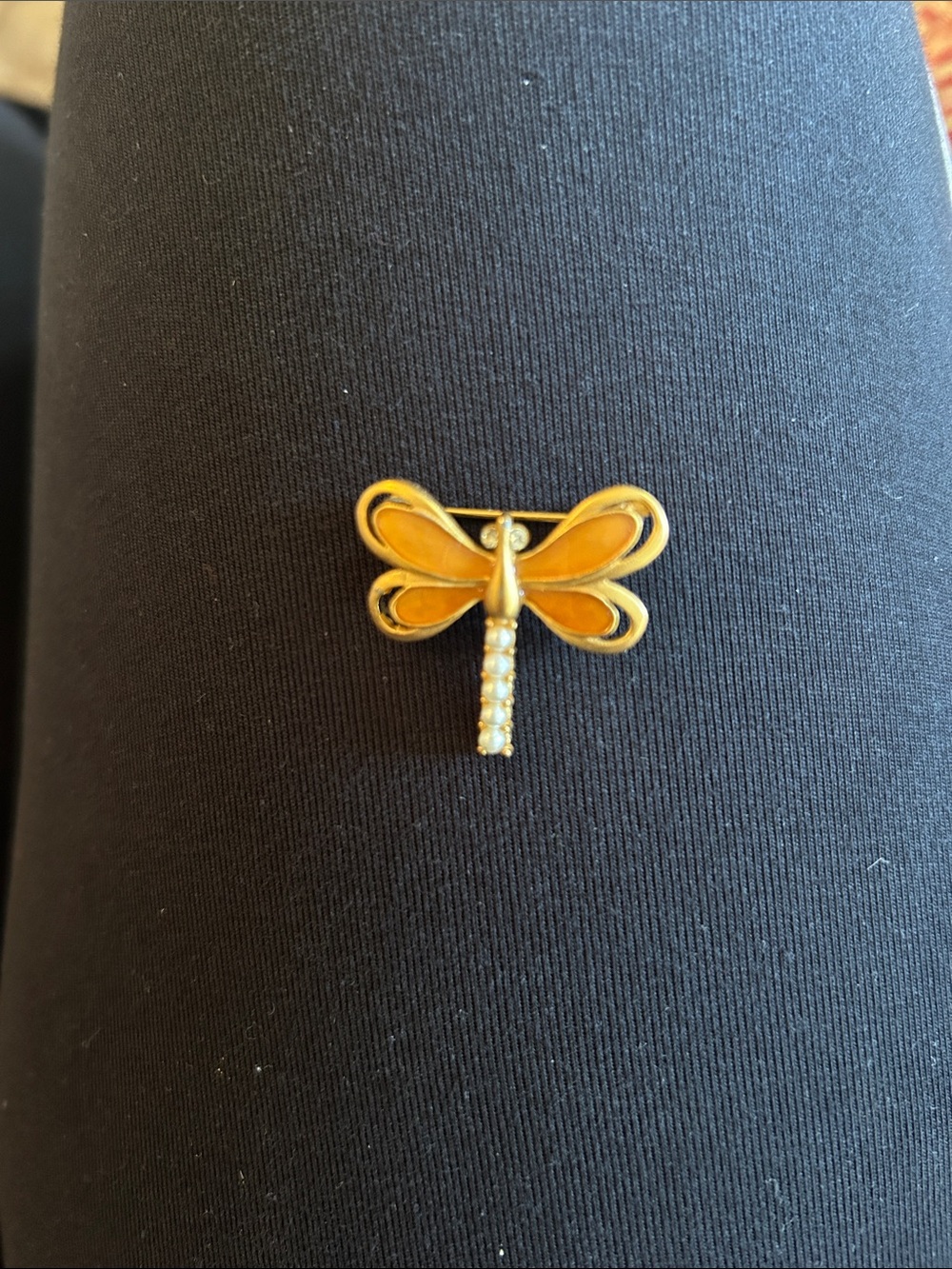 Source Unknown Gold-Tone Orange Dragonfly Brooch